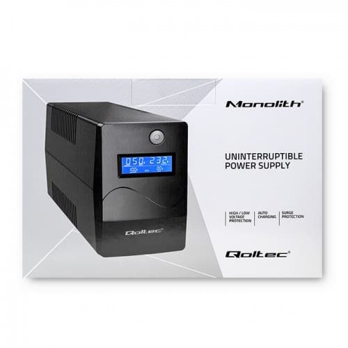 Qoltec Monolith -keskeytymätön virtalähde (UPS) Kaksoismuunnos (online) 0,85 kVA 480 W 2 AC-pistorasiaa