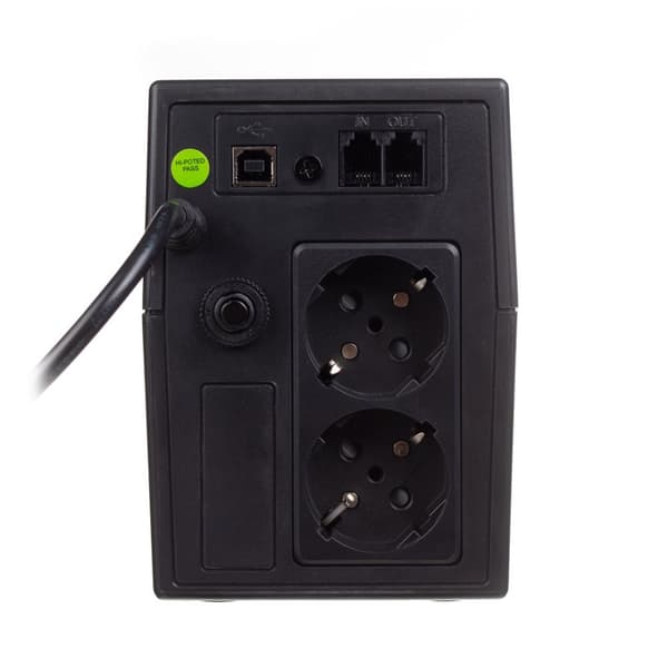UPS linje-inaktiv LCD, 600VA/360W 1x12V/7Ah, AVR, 2xSCHUKO, USB, RJ11 Sort