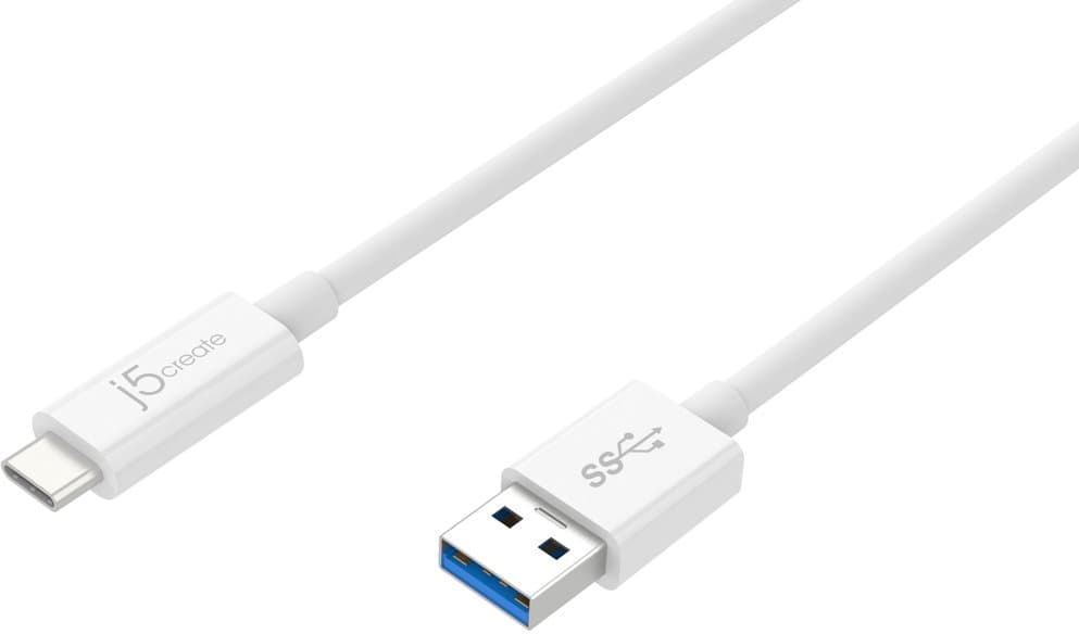 j5create USB 3.1 cable, Gen 2, Type C M - Type A M, 100W, 0,9m, white