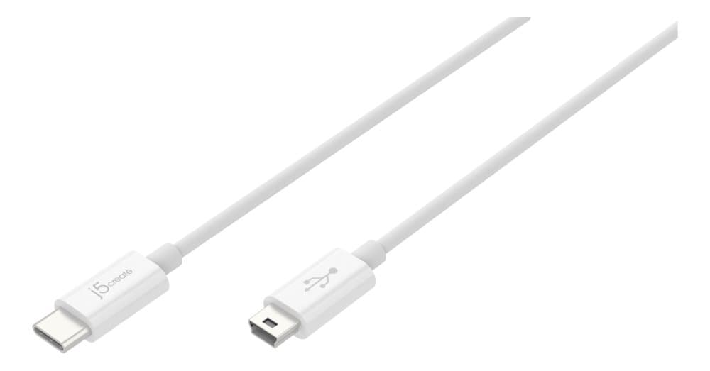 j5create USB 2.0 cable, Type C M - Type mini B M, 0,9m, white