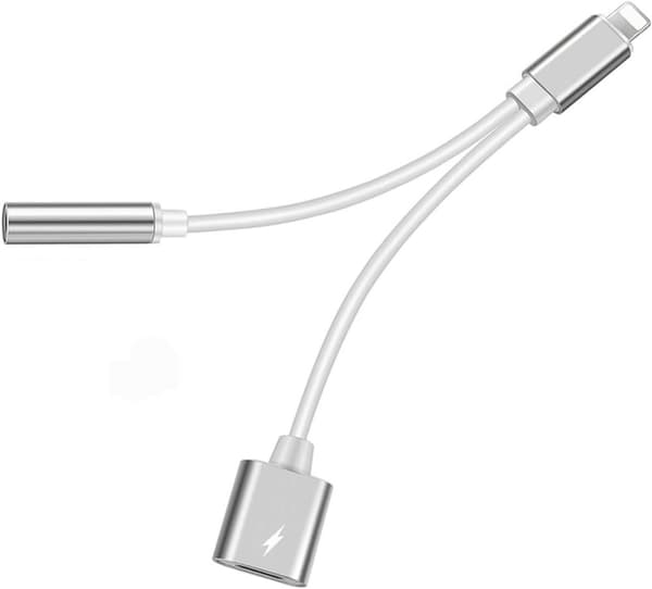 Silver Lightning-adapter, lading og 3,5 mm samtidig Y-kabel