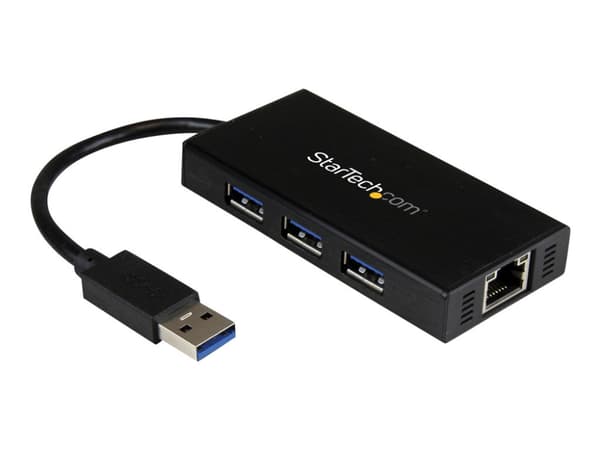 StarTech.com Bärbar USB 3.0-hubb med 3 portar plus Gigabit Ethernet - aluminium med inbyggd kabel