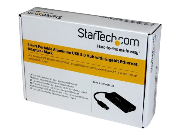 StarTech.com Bärbar USB 3.0-hubb med 3 portar plus Gigabit Ethernet - aluminium med inbyggd kabel