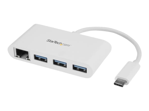 StarTech.com USB-C-hubb med 3 portar och Gigabit Ethernet - USB-C till 3x USB-A - USB 3.0-hubb - vit - Hubb - 3 x SuperSpeed USB 3.0 + 1 x 10/100/100