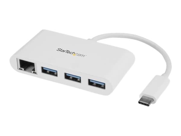 StarTech.com USB-C-hubb med 3 portar och Gigabit Ethernet - USB-C till 3x USB-A - USB 3.0-hubb - vit - Hubb - 3 x SuperSpeed USB 3.0 + 1 x 10/100/100 Vit