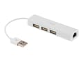 Miniatyrbild 1 av 5: DELTACO USB2-LAN3 - Nätverksadapter - USB 2.0 - 10/100 Ethernet x 1 + USB 2.0 x 3 - vit