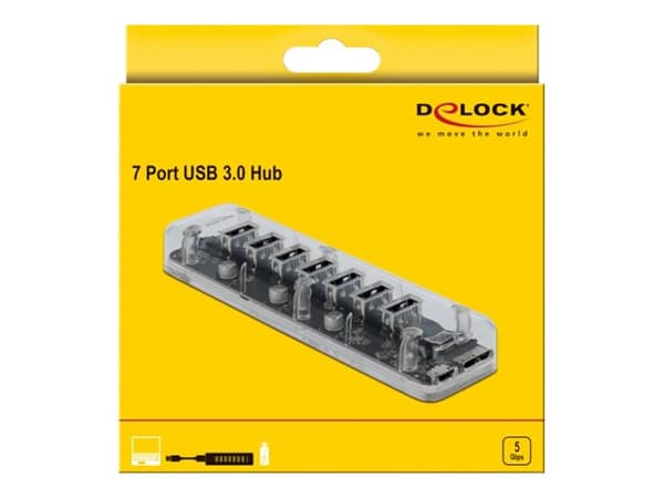 Delock External USB 3.0 Hub with 7 Ports - Hubb - 7 x SuperSpeed USB 3.0 - skrivbordsmodell