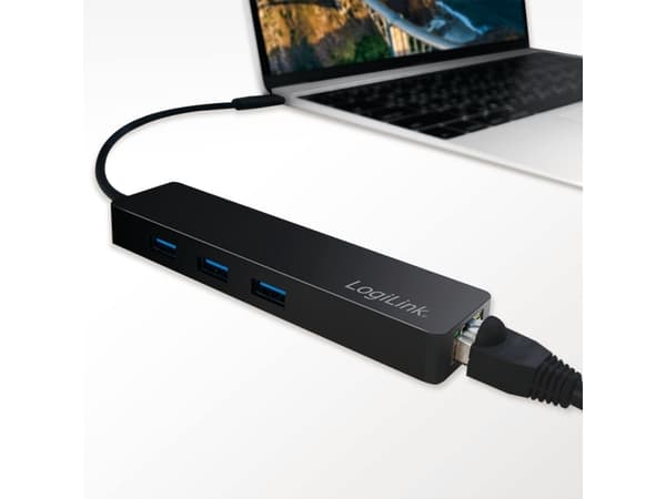 LogiLink UA0313, USB 3.2 Gen 1 (3.1 Gen 1) Type-C, Svart, RJ-45, USB 3.2 Gen 1 (3.1 Gen 1) Type-A, 319 mm, 29 mm, 15 mm