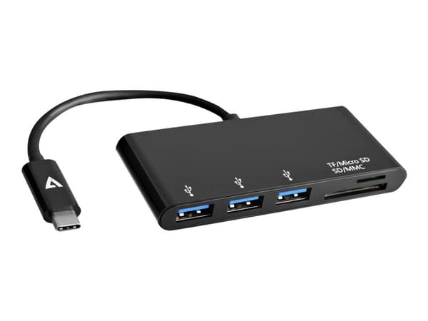 V7 USB-C male to 5-in-1 Hub female - Hubb - 3 x SuperSpeed USB 3.0 - skrivbordsmodell