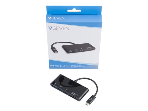 V7 USB-C male to 5-in-1 Hub female - Hubb - 3 x SuperSpeed USB 3.0 - skrivbordsmodell
