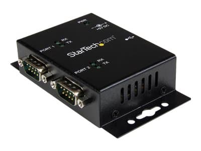 StarTech.com USB to Serial Adapter - 2 Port - Wall Mount - Din Rail Clips - Industrial - COM Port Retention - FTDI - DB9 (ICUSB2322I) - Seriell adapt