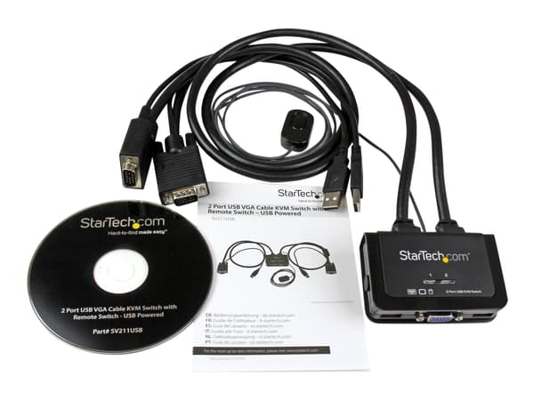 StarTech.com VGA 2 portar USB-kabel med KVM-switch - USB-driven med fjärrswitch - Omkopplare för tangentbord/video/mus - 2 x KVM port(s) - 1 lokal an