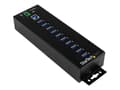 Miniatyrbild 3 av 5: StarTech.com USB 3.0-hubb med 10 portar och nätadapter - Industriell USB-A-hubb i metall med ESD- och 350 W överspänningsskydd - Monterbar på DIN-ske