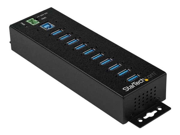 StarTech.com USB 3.0-hubb med 10 portar och nätadapter - Industriell USB-A-hubb i metall med ESD- och 350 W överspänningsskydd - Monterbar på DIN-ske