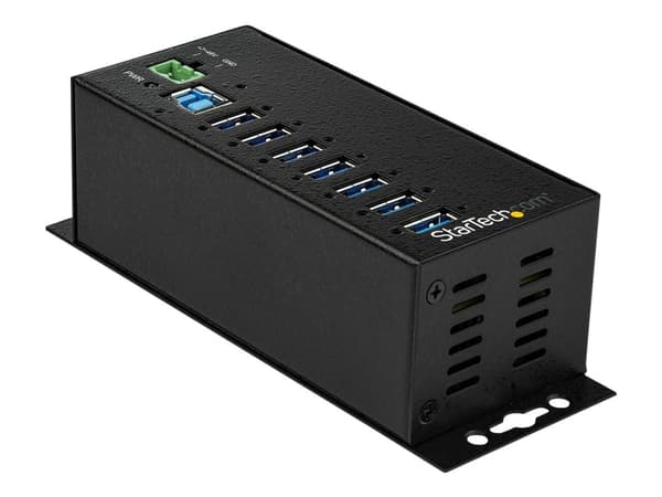 StarTech.com USB 3.0-hubb med 7 portar och nätadapter - Industriell USB-A-hubb i metall med ESD- och 350 W överspänningsskydd - Monterbar på DIN-sken