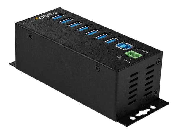 StarTech.com USB 3.0-hubb med 7 portar och nätadapter - Industriell USB-A-hubb i metall med ESD- och 350 W överspänningsskydd - Monterbar på DIN-sken
