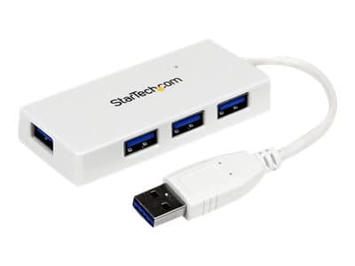 StarTech.com Bärbar SuperSpeed mini USB 3.0-hubb med 4 portar - Vit - Hubb - 4 x SuperSpeed USB 3.0 - skrivbordsmodell - för P/N: FCREADMICRO3, MSDRE
