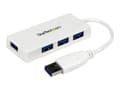 Miniatyrbild 1 av 5: StarTech.com Bärbar SuperSpeed mini USB 3.0-hubb med 4 portar - Vit - Hubb - 4 x SuperSpeed USB 3.0 - skrivbordsmodell - för P/N: FCREADMICRO3, MSDRE