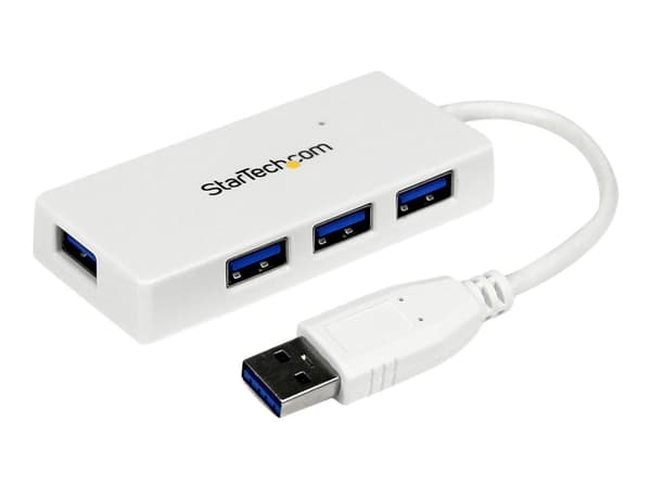 StarTech.com Bärbar SuperSpeed mini USB 3.0-hubb med 4 portar - Vit - Hubb - 4 x SuperSpeed USB 3.0 - skrivbordsmodell - för P/N: FCREADMICRO3, MSDRE