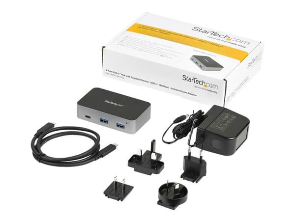 StarTech.com 3 portin USB C 3.1 Gen 2 -keskitin Ethernet-sovittimella, 10 Gbps USB Type C - 2x USB-A &amp; 1x USB-C-porttiin, USB-keskitin BC 1.2-puh