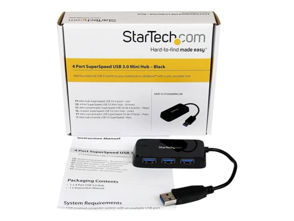 StarTech.com Bärbar SuperSpeed mini USB 3.0-hubb med 4 portar - Svart