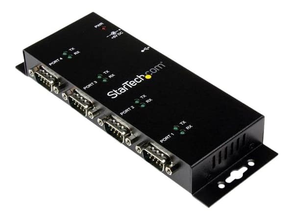 StarTech.com 4 Port USB to Serial RS232 Adapter - Wall Mount - Din Rail - COM Port Retention - FTDI USB to DB9 RS232 Hub (ICUSB2324I) - Seriell adapt