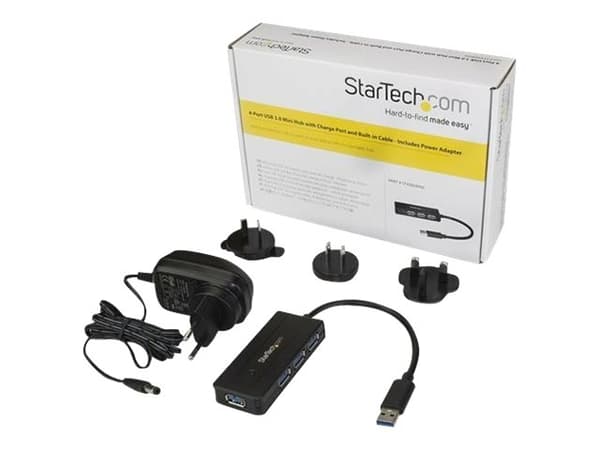 StarTech.com USB 3.0-hubb med 4 portar - Minihubb med laddningsport - Strömadapter medföljer - Hubb - 4 x SuperSpeed USB 3.0 - skrivbordsmodell - för