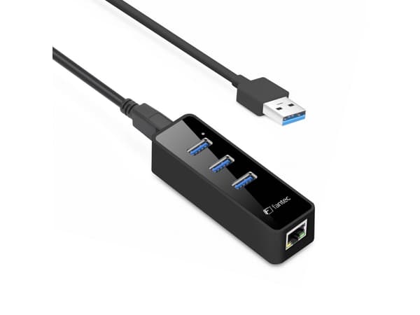 Fantec UMP-3UE1000 - Nätverksadapter - USB 3.0 - Gigabit Ethernet x 1 + USB 3.0 x 3 - svart