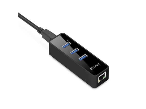 Fantec UMP-3UE1000 - Nätverksadapter - USB 3.0 - Gigabit Ethernet x 1 + USB 3.0 x 3 - svart