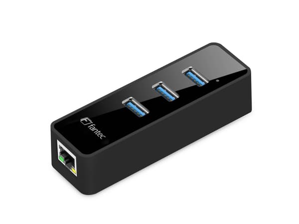 Fantec UMP-3UE1000 - Nätverksadapter - USB 3.0 - Gigabit Ethernet x 1 + USB 3.0 x 3 - svart