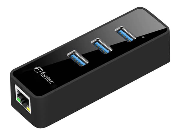 Fantec UMP-3UE1000 - Nätverksadapter - USB 3.0 - Gigabit Ethernet x 1 + USB 3.0 x 3 - svart