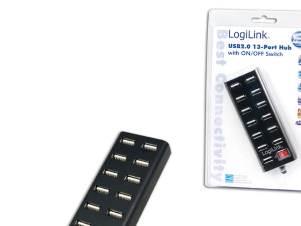 LogiLink USB 2.0 Hub 13-Port with On/Off Switch - Hubb - 13 x USB 2.0 - skrivbordsmodell