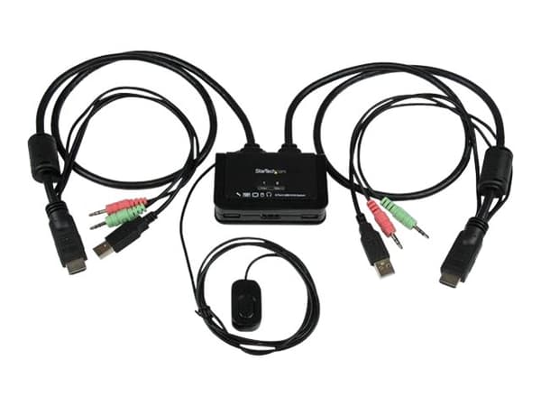 StarTech.com 2 Port USB HDMI Cable KVM Switch with Audio and Remote Switch - USB Powered KVM with HDMI - Dual Port HDMI KVM Switch (SV211HDUA) - KVM