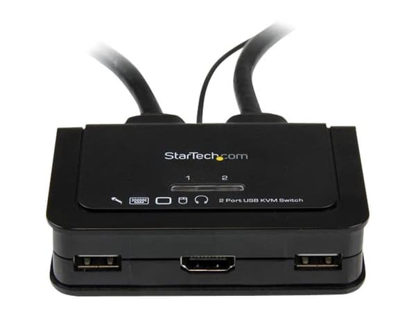 StarTech.com 2 Port USB HDMI Cable KVM Switch with Audio and Remote Switch - USB Powered KVM with HDMI - Dual Port HDMI KVM Switch (SV211HDUA) - KVM