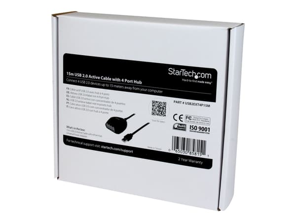 StarTech.com 15 m aktiv USB 2.0-kabel med hubb med 4 portar - Hubb - 4 x USB 2.0 - skrivbordsmodell - för P/N: SVA5H2NEUA