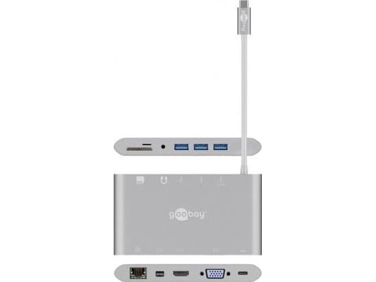 Goobay 62113, USB 3.2 Gen 1 (3.1 Gen 1) Type-C, DisplayPort,HDMI,RJ-45,USB 3.2 Gen 1 (3.1 Gen 1) Type-A,VGA, MicroSD (TransFlash),MicroSDHC,MicroSDXC