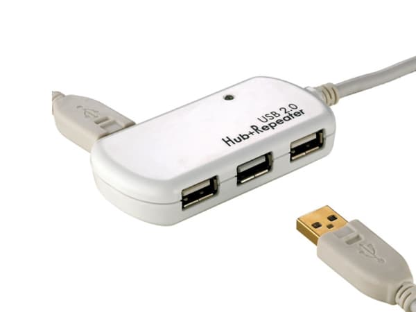 ROLINE USB 2.0 Hub, 4 Ports, with Repeater 12 m, Vit, 1,2 cm