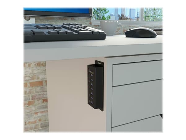 StarTech.com USB 3.0-hubb med 4 portar plus 3 dedicerade USB-laddningsportar (2x 1A & 1x 2A) – väggmonterbart metallhölje - Hubb - 4 x SuperSpeed USB