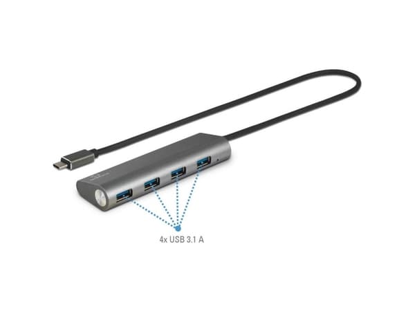 Renkforce 4 porte USB 3.1 Gen 1-Hub Aluminiumkabinet Sølv