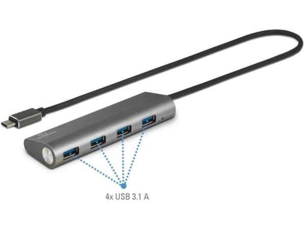 Renkforce 4 porte USB 3.1 Gen 1-Hub Aluminiumkabinet Sølv
