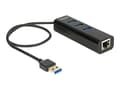 Miniatyrbild 1 av 5: DeLock USB 3.0 Hub 3 Port + 1 Port Gigabit LAN 10/100/1000 Mb/s - Hub - 3 x SuperSpeed USB 3.0 + 1 x 10/100/1000 - skrivbord
