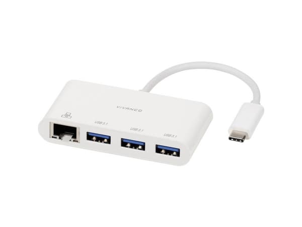 Vivanco CC UC UA3RJ45, USB 3.2 Gen 1 (3.1 Gen 1) Type-C, Vit, RJ-45, USB 3.2 Gen 1 (3.1 Gen 1) Type-A, 0,9 A, Windows 10, Windows 7, Windows 8, Windo