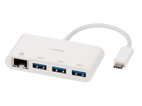 Vivanco CC UC UA3RJ45, USB 3.2 Gen 1 (3.1 Gen 1) Type-C, Vit, RJ-45, USB 3.2 Gen 1 (3.1 Gen 1) Type-A, 0,9 A, Windows 10, Windows 7, Windows 8, Windo