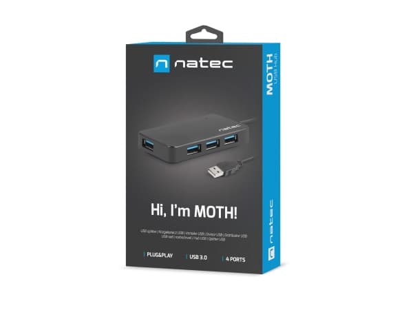 NATEC Moth, USB 2.0, USB 3.2 Gen 1 (3.1 Gen 1) Type-A, 5000 Mbit/s, Svart, 0,15 m, USB