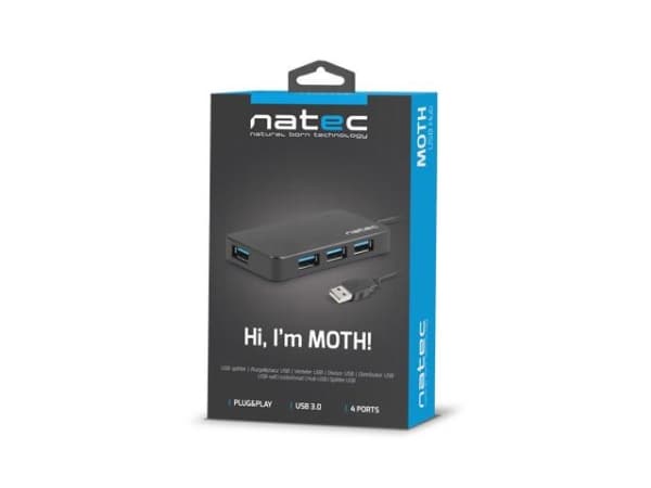 NATEC Moth, USB 2.0, USB 3.2 Gen 1 (3.1 Gen 1) Type-A, 5000 Mbit/s, Svart, 0,15 m, USB