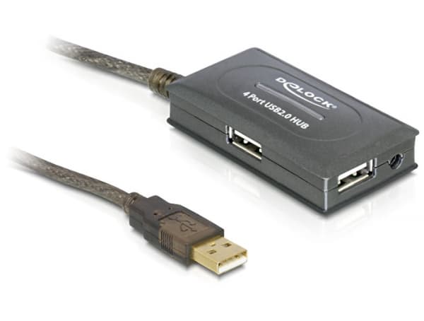 Delock USB 2.0 Extension Cable 10 m active with 4 port Hub - Hubb - 4 x USB 2.0