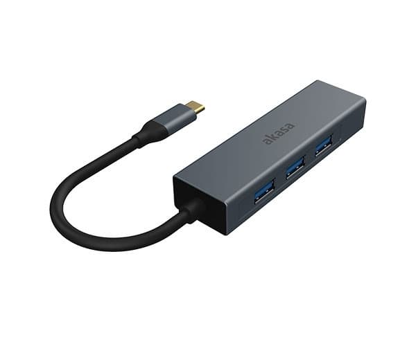 Akasa AK-CBCA20-18BK, USB 3.2 Gen 1 (3.1 Gen 1) Type-C, RJ-45, USB 3.2 Gen 1 (3.1 Gen 1) Type-A, 5000 Mbit/s, Grå, Gjuten aluminium, 0,18 m