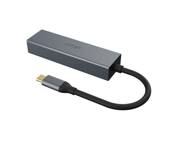 Akasa AK-CBCA20-18BK, USB 3.2 Gen 1 (3.1 Gen 1) Type-C, RJ-45, USB 3.2 Gen 1 (3.1 Gen 1) Type-A, 5000 Mbit/s, Grå, Gjuten aluminium, 0,18 m