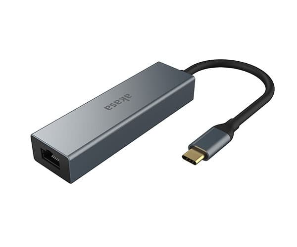Akasa AK-CBCA20-18BK, USB 3.2 Gen 1 (3.1 Gen 1) Type-C, RJ-45, USB 3.2 Gen 1 (3.1 Gen 1) Type-A, 5000 Mbit/s, Grå, Gjuten aluminium, 0,18 m