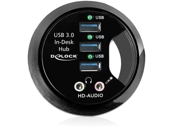 Delock In-Desk Hub 3 Port USB 3.0 + HD-Audio Ports - Hubb - 3 x SuperSpeed USB 3.0 - skrivbordsmodell